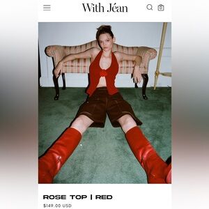 With Jean Red Rose Top